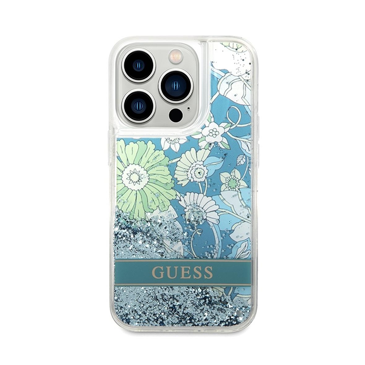 GUESS futerał do IPHONE 14 Pro GUHCP14LLFLSN (Liqide Glitter Flower) zielony