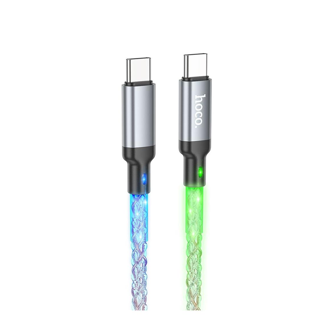 Kabel USB C do USB C Hoco 3A 60W LED 1 m U112 szary