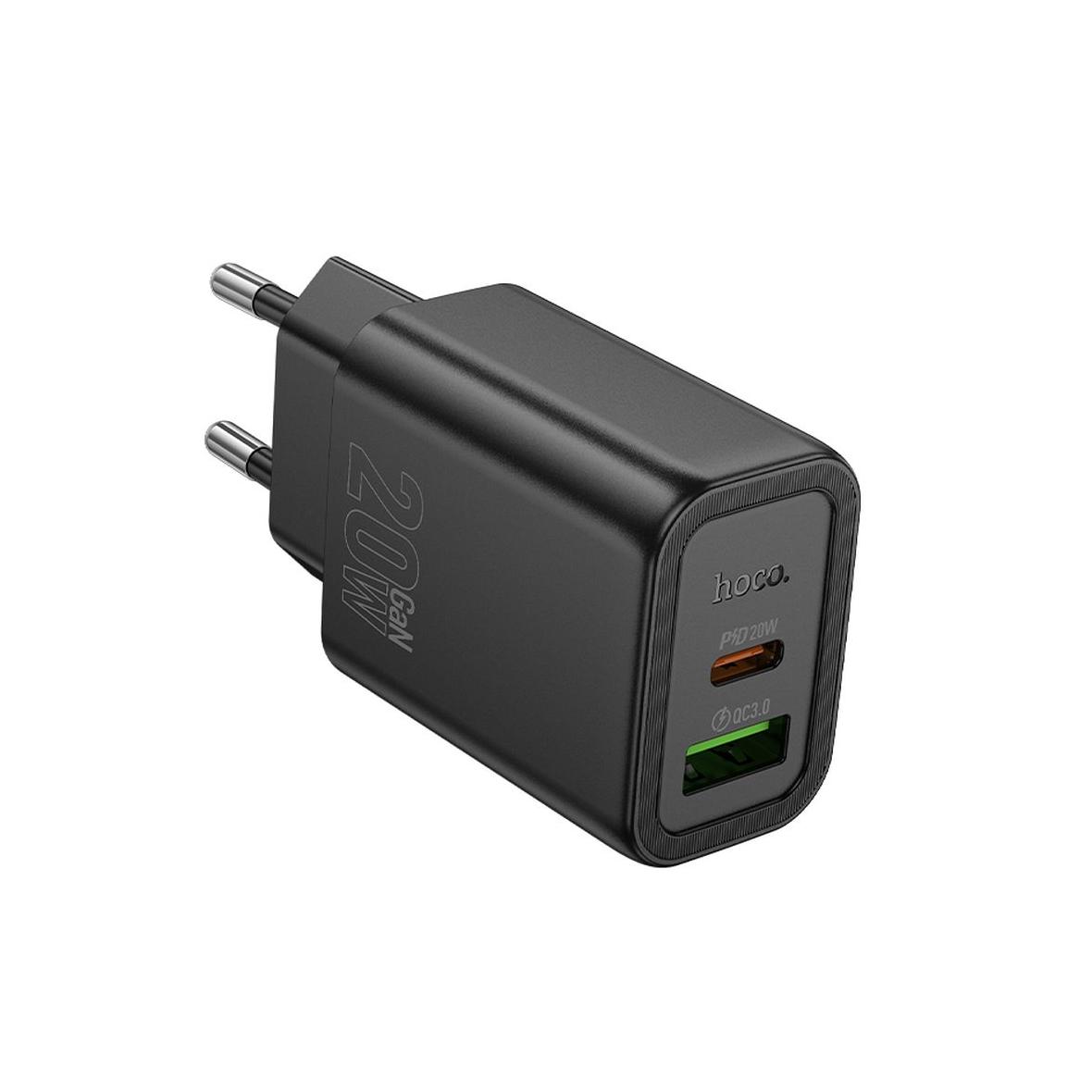 Ładowarka sieciowa do telefonu Hoco USB A + USB C QC3.0 PD 3A 20W N61 czarna