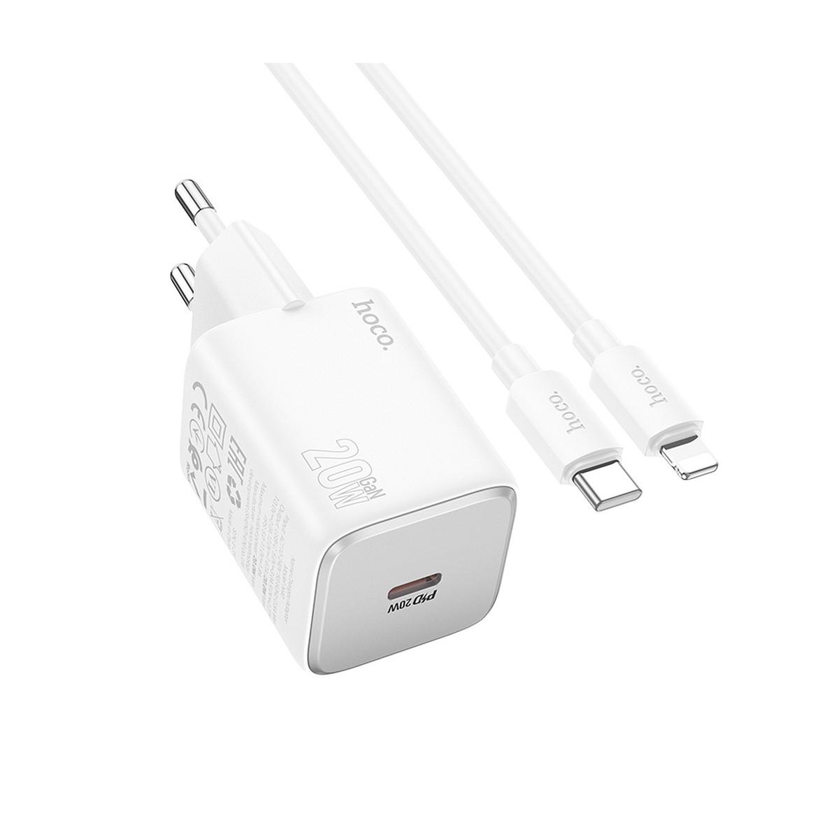 Ładowarka sieciowa do telefonu Hoco USB C QC PD 20W + kabel USB C do Lightning N40 biała
