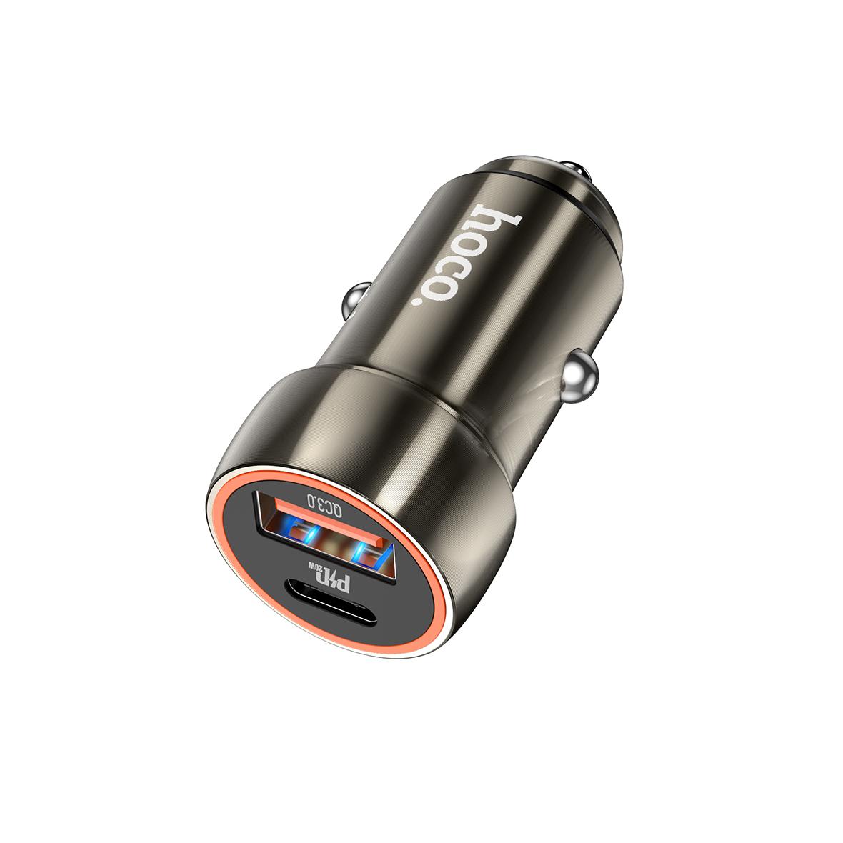 Ładowarka samochodowa Hoco USB A + USB C QC3.0 PD 20W Z46A szary
