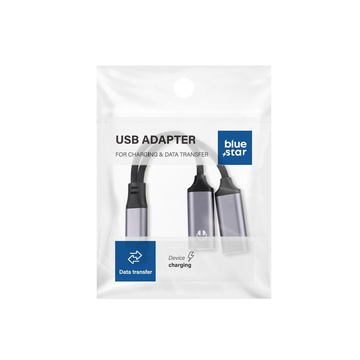 Adapter AUX 2w1 USB C (męski) do USB C (żeński) / USB C (żeński) Blue Star czarny [DAC] - ładowanie do 25W
