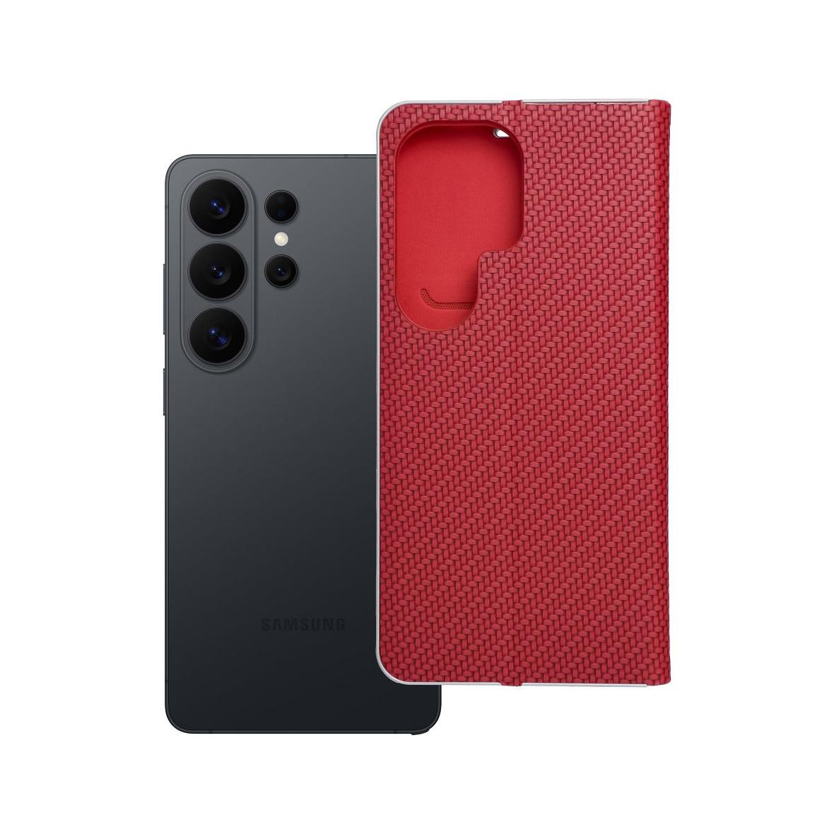 Etui z klapką na Samsung S26 ULTRA Luna Book Carbon czerwone