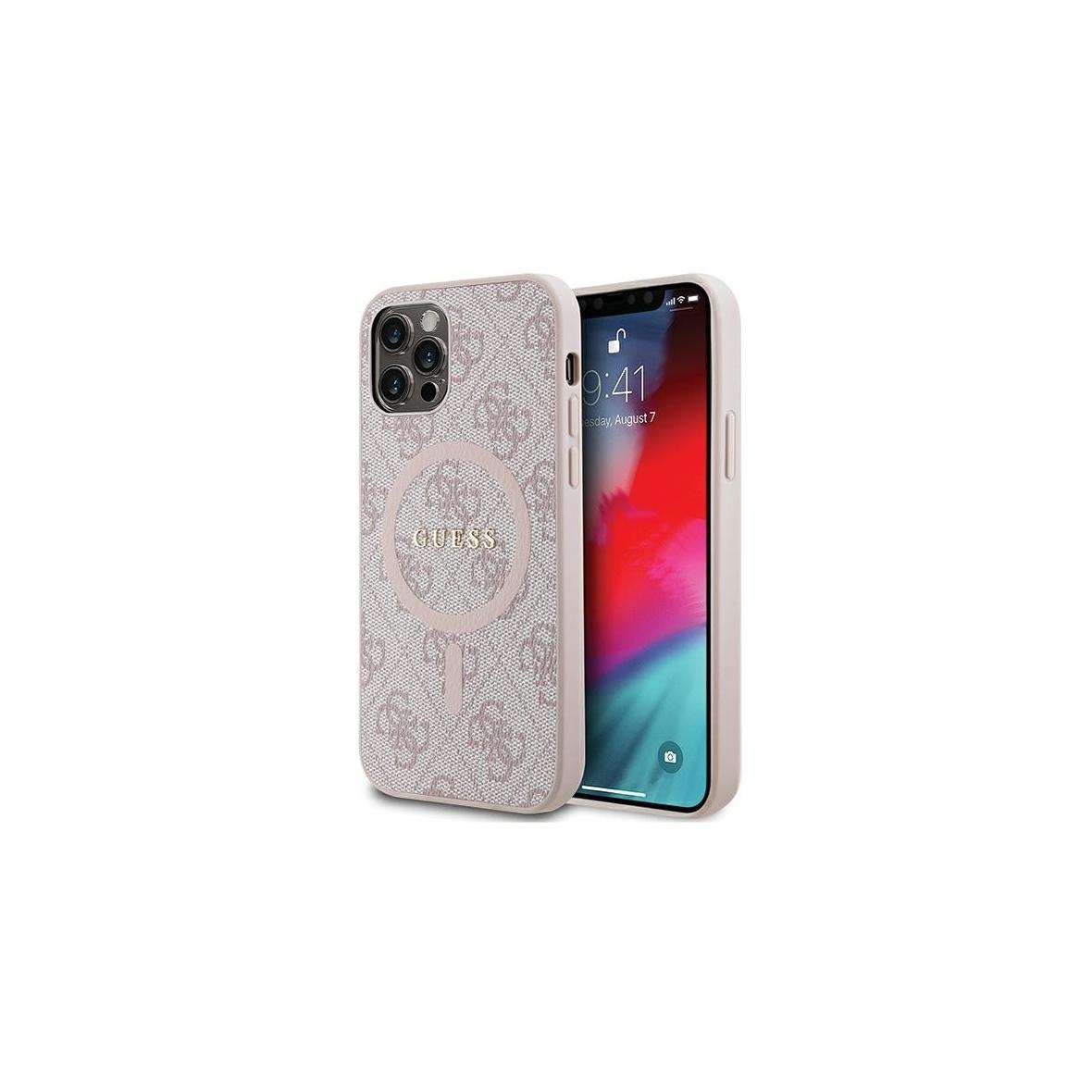 GUESS futerał do IPHONE 12 / 12 Pro kompatybilny z MagSafe GUHMP12MG4GFRP (4G Ring classic logo) różowy