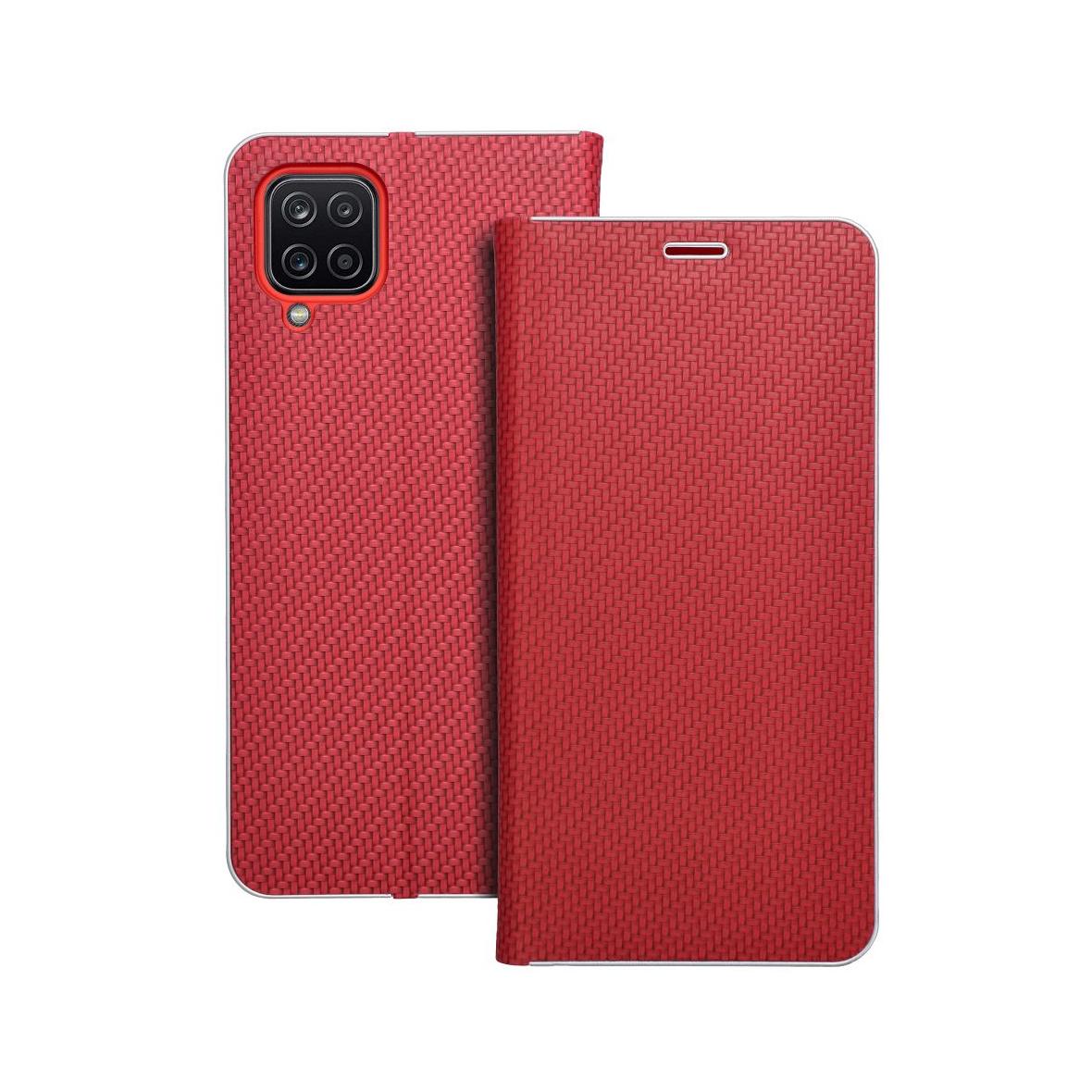 Etui z klapką na Samsung A12 / M12 Luna Book Carbon czerwone