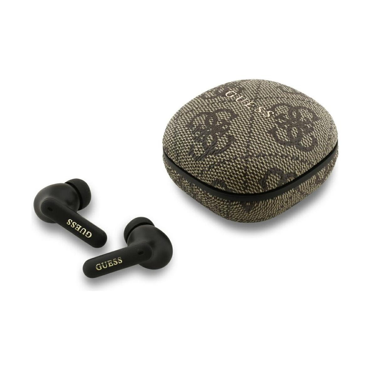 Słuchawki bezprzewodowe douszne Guess TWS ENC 4G Classic Metal Logo brązowe
