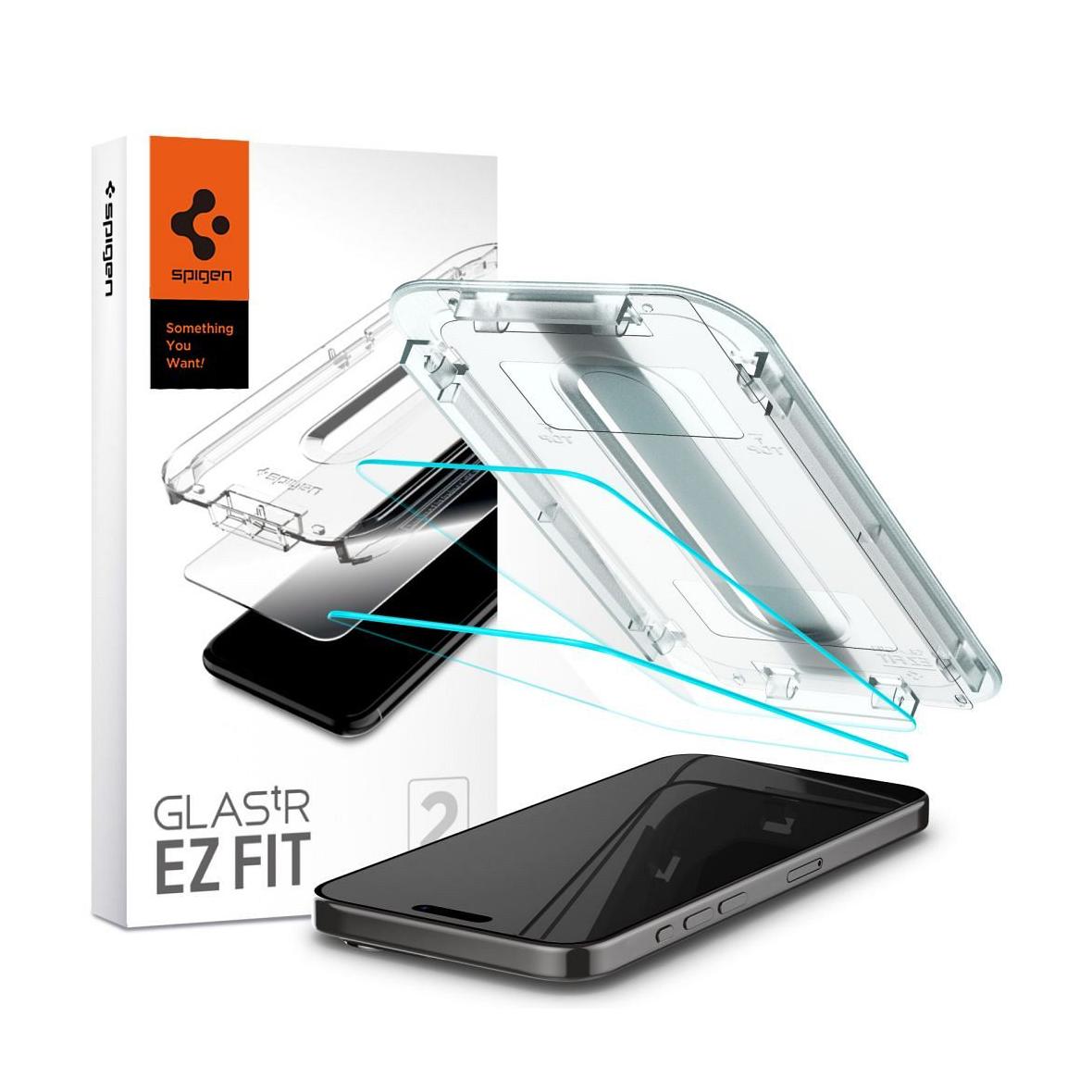 SPIGEN szkło hartowane GLAS.TR"EZ FIT" 2-pack do IPHONE 15 Pro Max transparent
