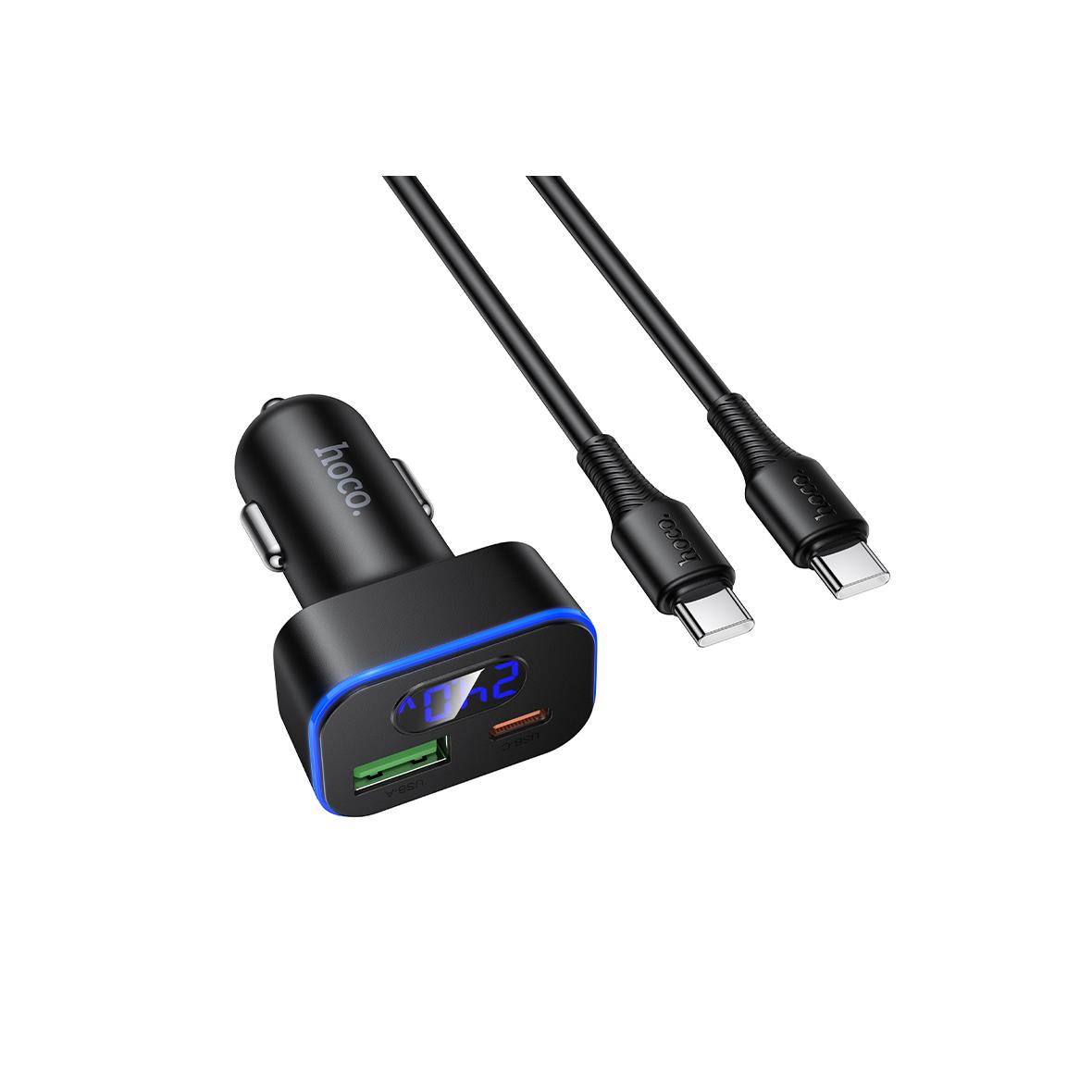 Ładowarka samochodowa Hoco USB A + USB C QC3.0 PD 48W + kabel USB C do C Z63B czarna