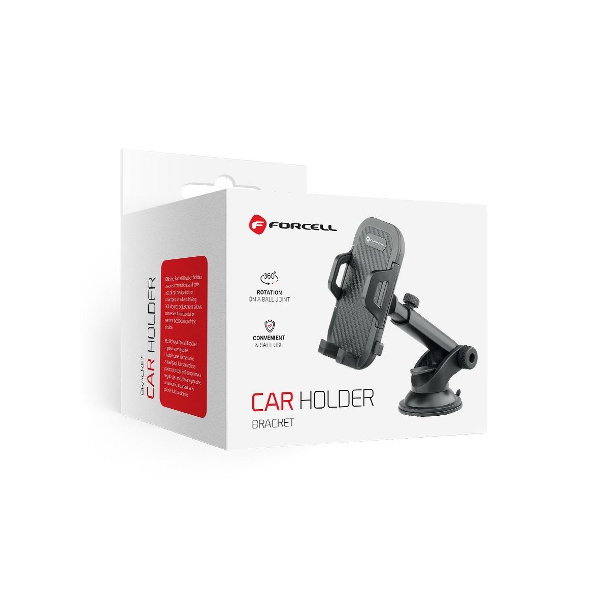 Uchwyt na telefon do samochodu uniwersalny Forcell F-Grip Carbon Bracket ramię regulowane do szyby / kokpitu czarny