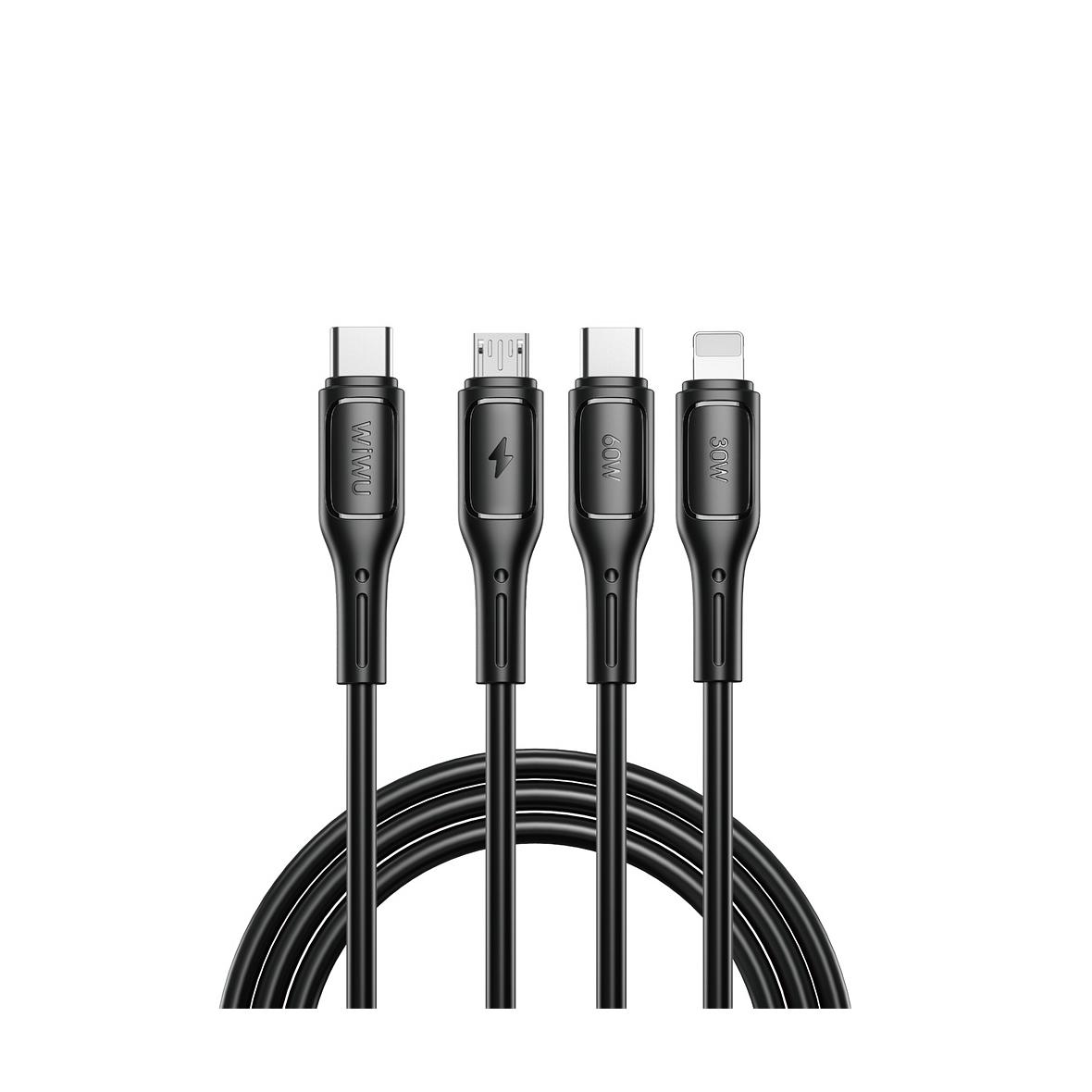 Kabel 3w1 USB C do USB C, Micro USB, Lightning Wiwu 60W Wi-C046E 1 m czarny