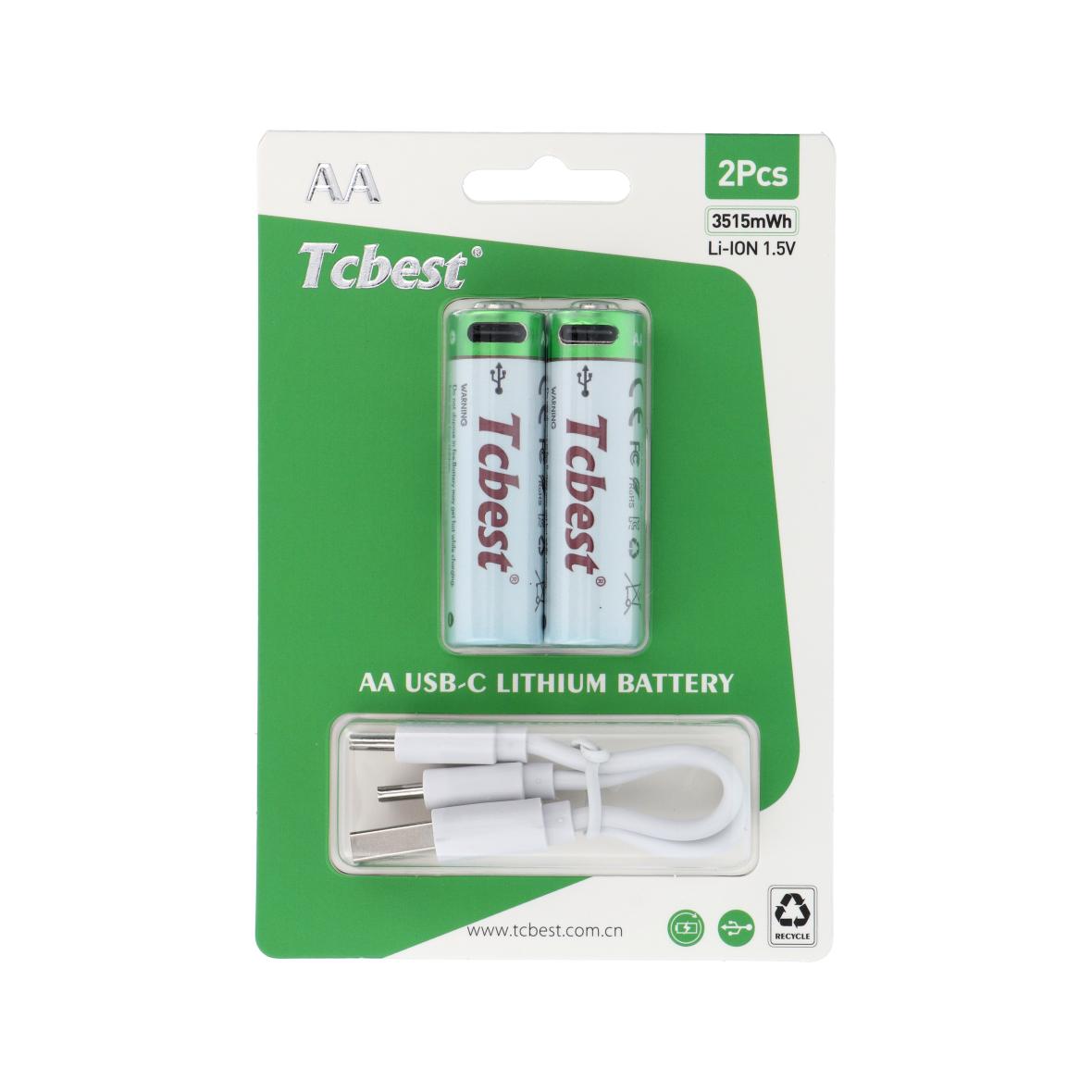 TCBEST bateria akumulatorowa R6 (AA) 950 mAh z gniazdem Typ C + kabel USB A do 2 x Typ C 2 szt