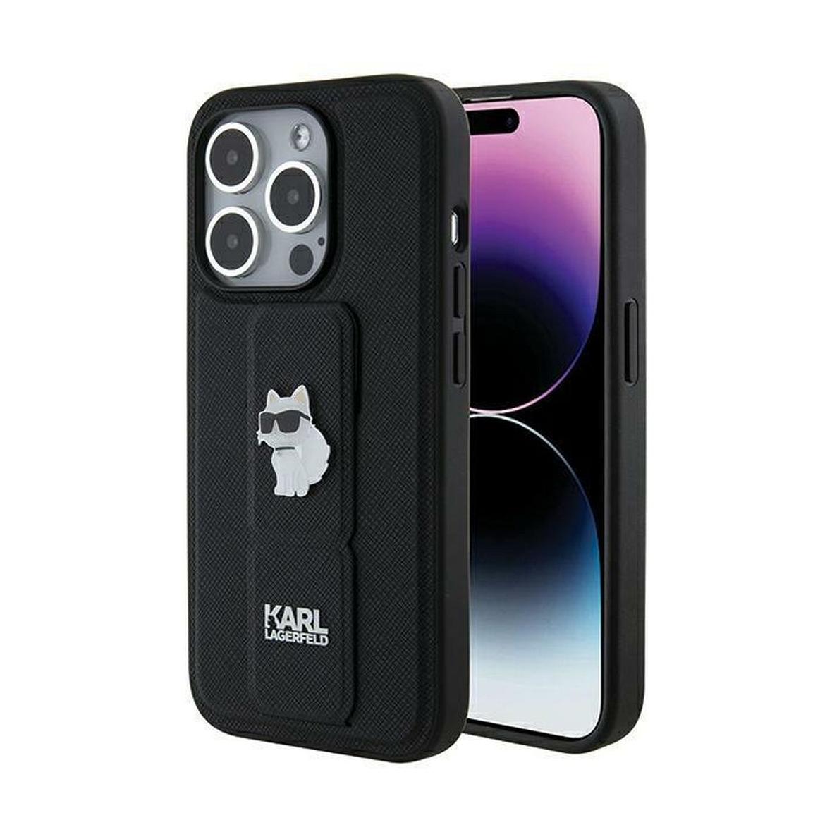 KARL LAGERFELD futerał do IPHONE 14 Pro Max KLHCP14XGSACHPK (Gripstand Saffiano choupette PIN) czarny