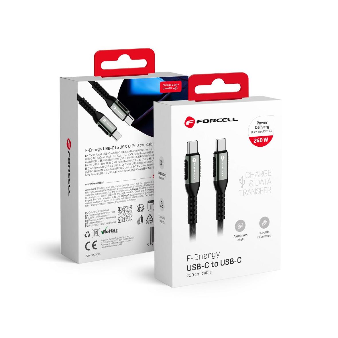 Kabel USB C do USB C Forcell F-Energy QC4.0 PD 5A 240W Cafule 2 m C263 czarny