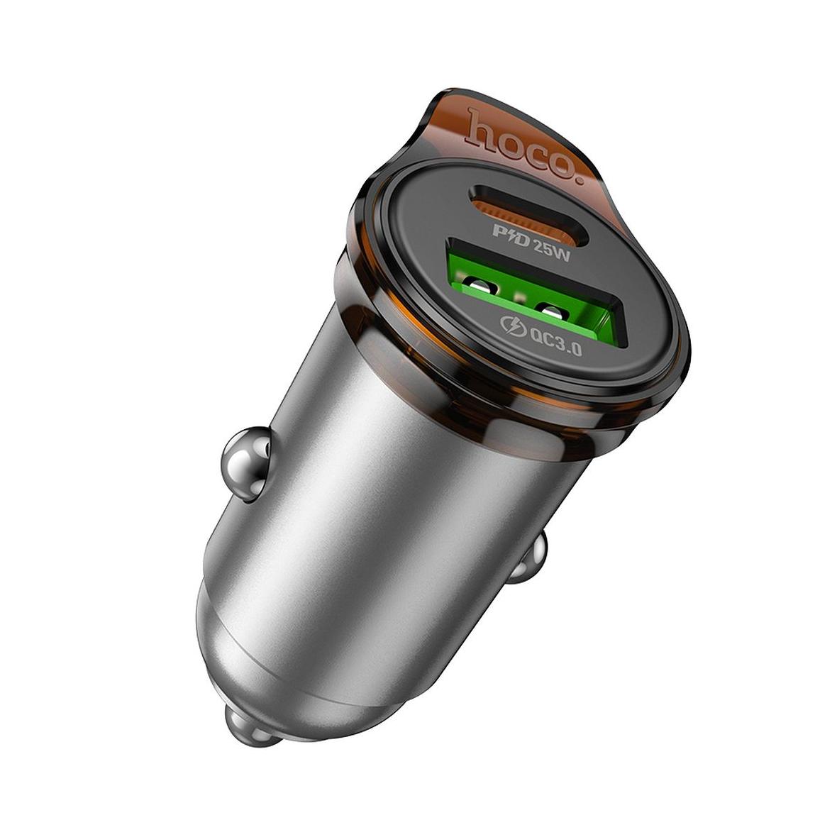 Ładowarka samochodowa Hoco USB A + USB C QC3.0 PD 43W + kabel USB C do USB C NZ16A szara