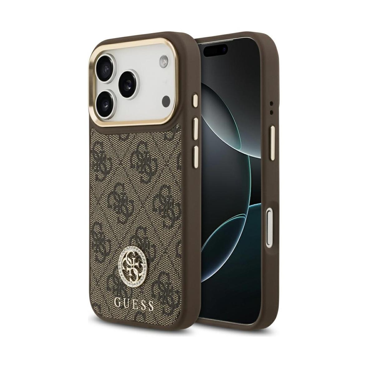 GUESS futerał do IPHONE 17 Pro kompatybilny z MagSafe GUHMP17LP4GRMDEW (PU W/ 4G Strass Logo) brązowy