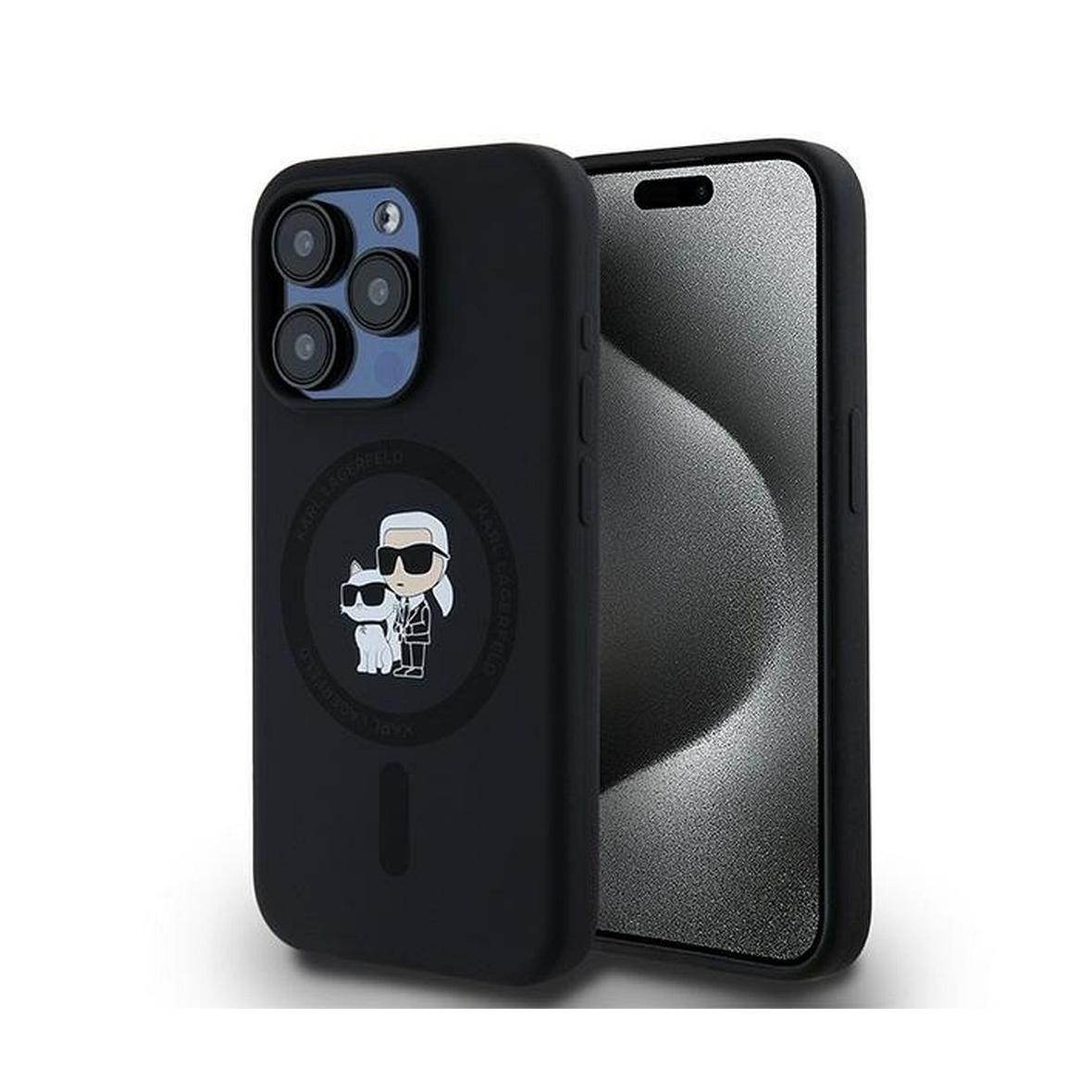 KARL LAGERFELD futerał do IPHONE 15 Pro kompatybilny z MagSafe KLHMP15LSCMKCRHK (Silicone KC Body Ring) czarny