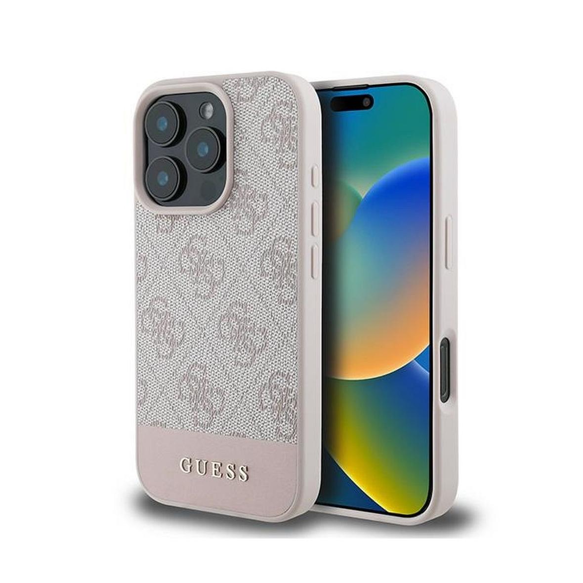 GUESS futerał do IPHONE 16 Pro Max GUHCP16XG4GLPI (4G PU Bottom Stripe) różowy