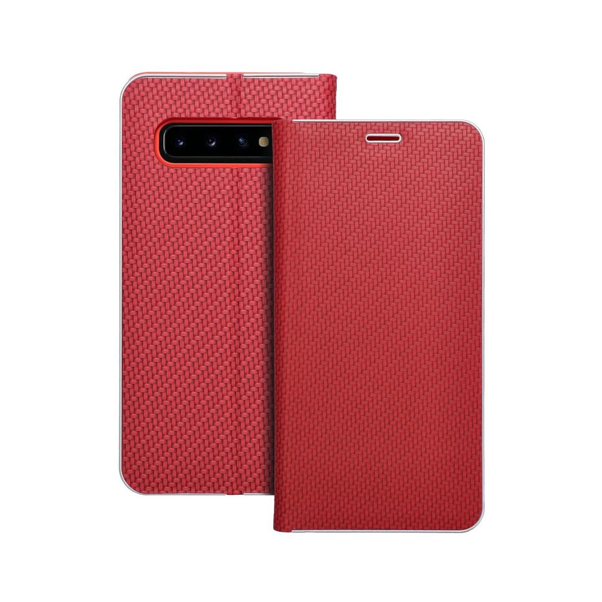 Etui z klapką na Samsung S10 Luna Book Carbon czerwone