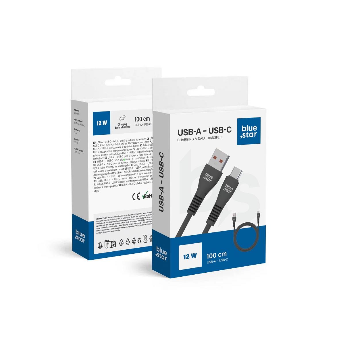 Kabel USB A do USB C Blue Star 2A 12W 1 m DC99C czarny