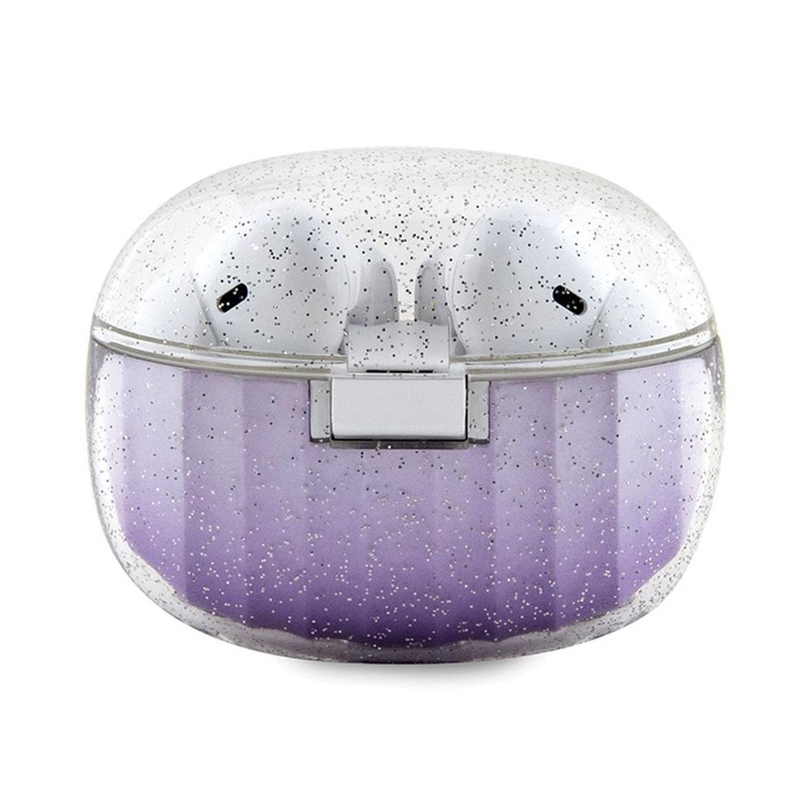 GUESS słuchawki bezprzewodowe bluetooth TWS + stacja dokująca GUTWSHDGKEEU (Glitter gradient) fioletowe