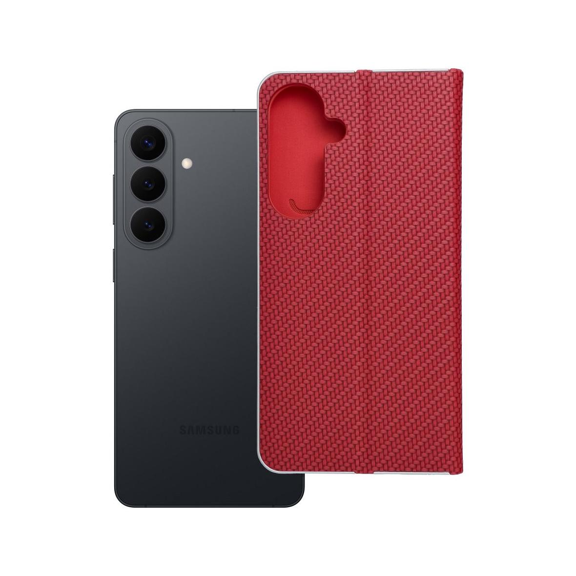 Etui z klapką na Samsung S26 PLUS Luna Book Carbon czerwone