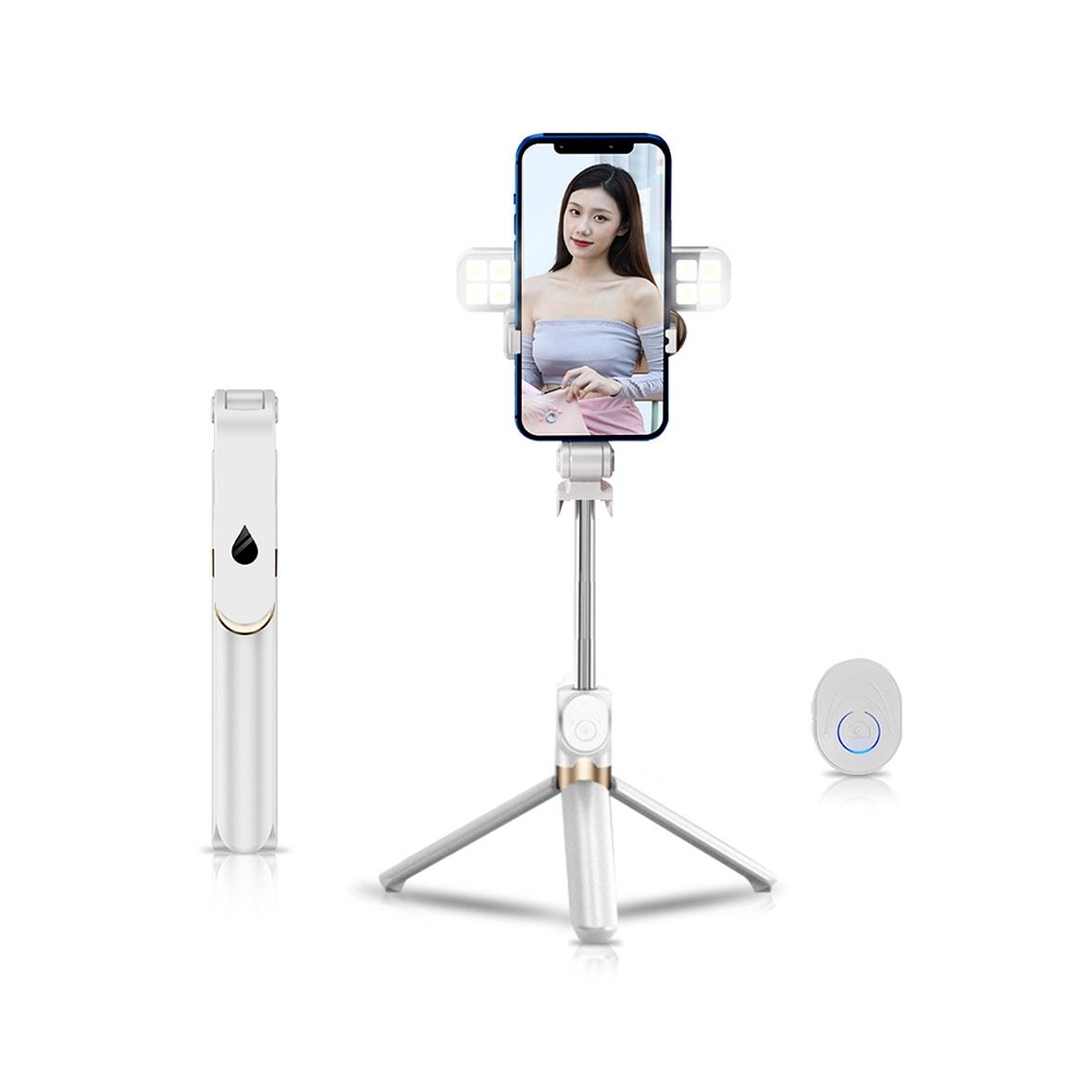 Uchwyt selfie z pilotem bezprzewodowym tripod z LED SSTR-20 biały