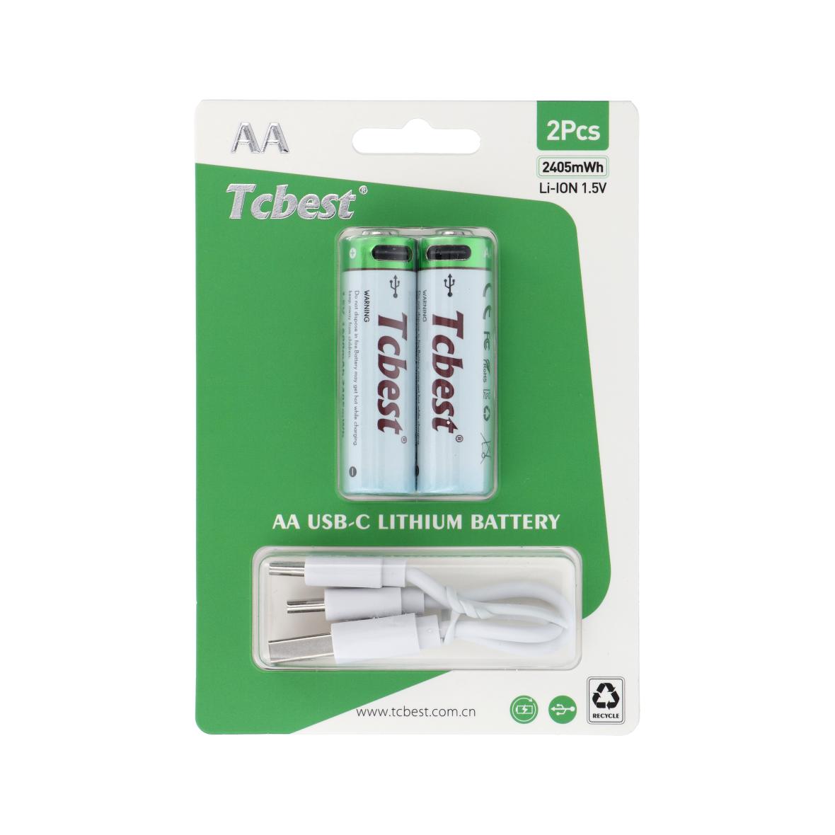 TCBEST bateria akumulatorowa R6 (AA) 1600 mAh z gniazdem Typ C + kabel USB A do 2 x Typ C 2 szt