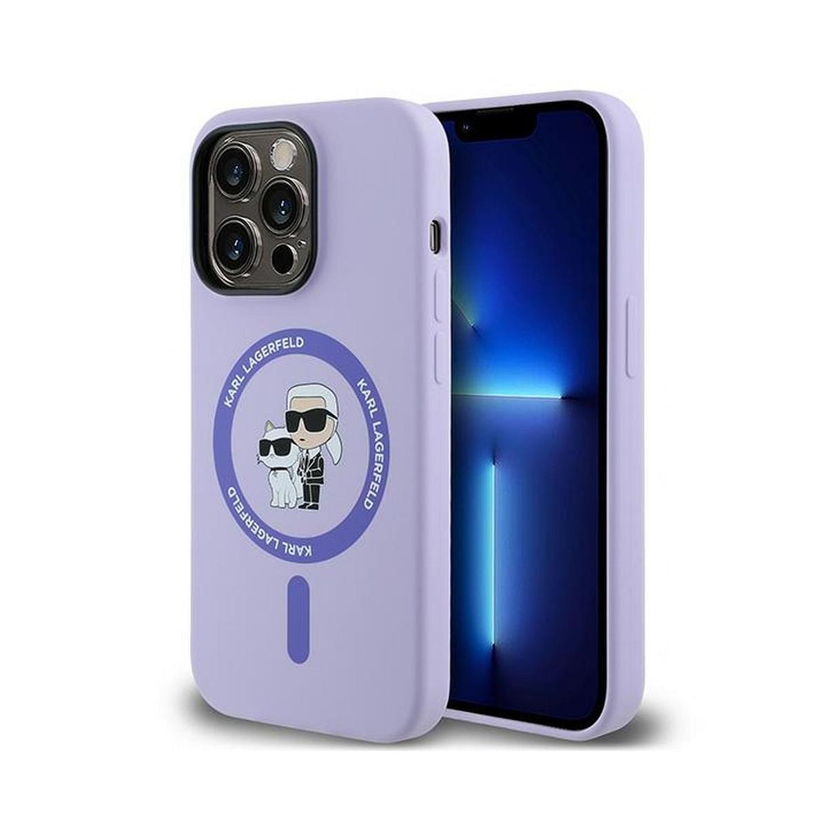 KARL LAGERFELD futerał do IPHONE 14 Pro kompatybilny z MagSafe KLHMP14LSCMKCRHU (Silicone KC Body Ring) fioletowy