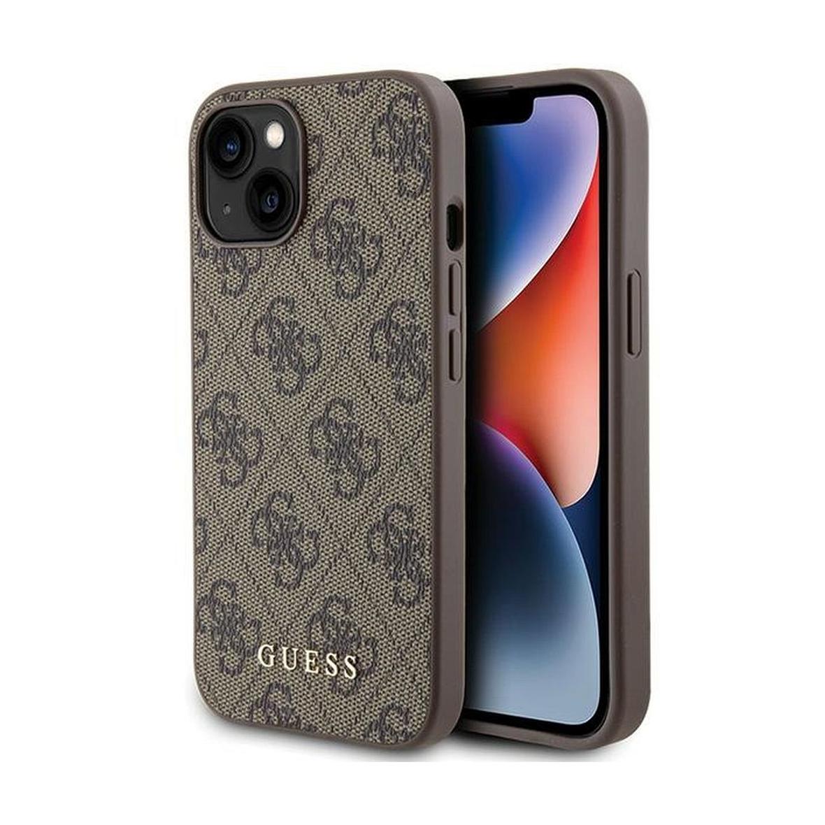 GUESS futerał do IPHONE 15 GUHCP15SG4GFBR (4G Metal Logo) brązowy
