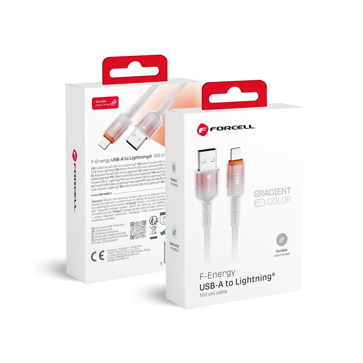 Kabel USB A do Lightning Forcell F-Energy 2,4A 12W Gradient 1 m C353 biały