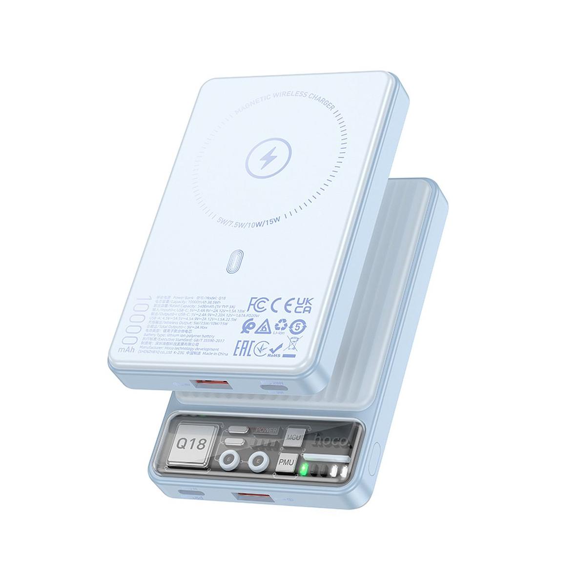 Powerbank zgodny z MagSafe Hoco 10000 mAh QC3.0 PD 3A 22,5W Q18 niebieski