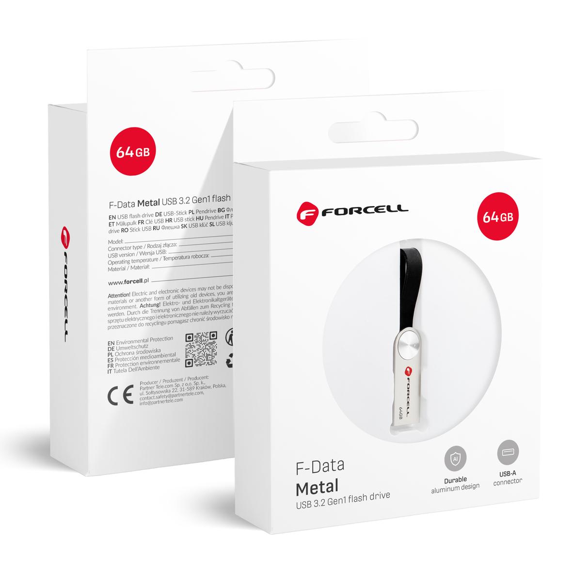 Pendrive 64GB USB 3.2 Gen 1 (USB A) Forcell F-Data Metal srebrny