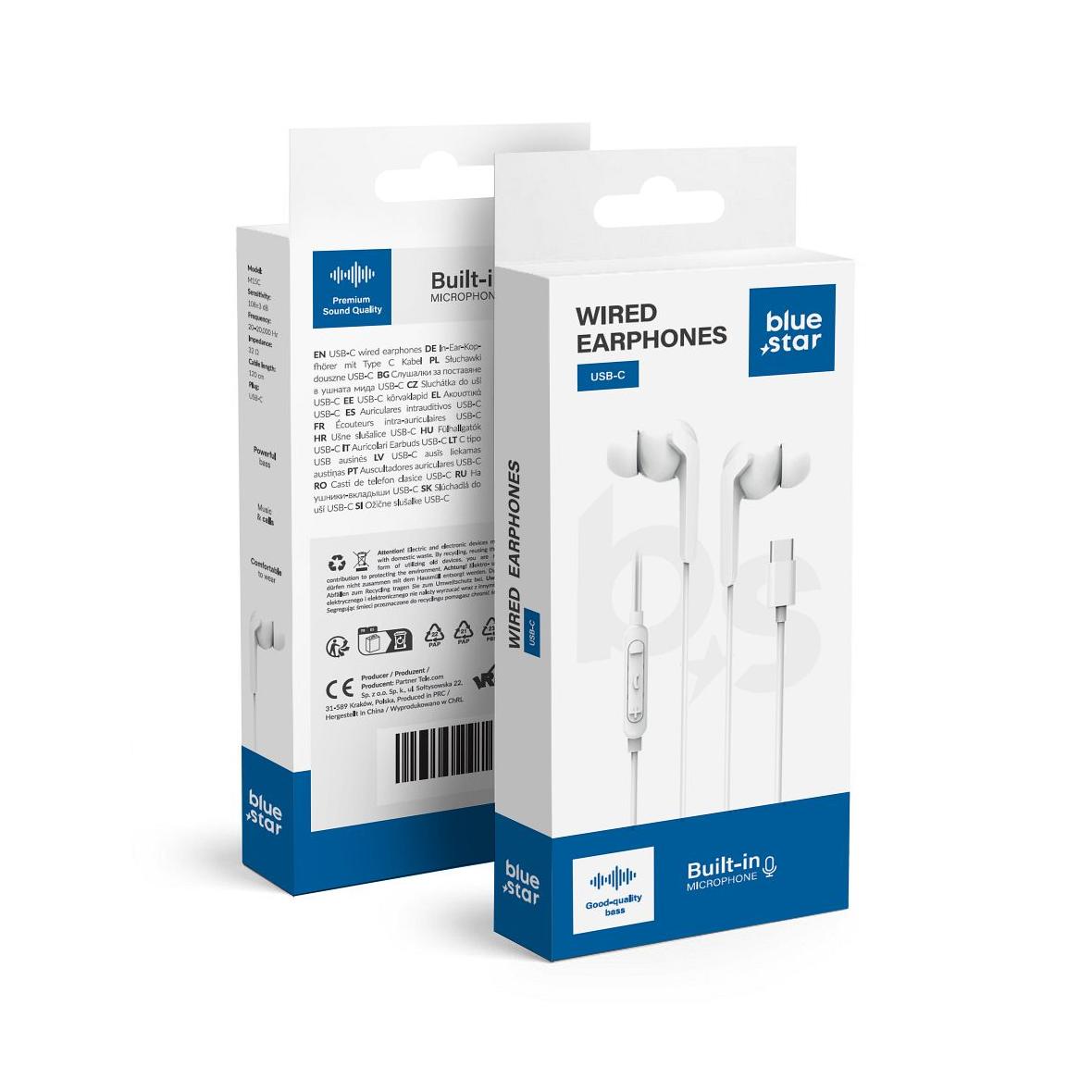 Słuchawki przewodowe douszne USB C (DAC) Blue Star M15C 1,2 m białe