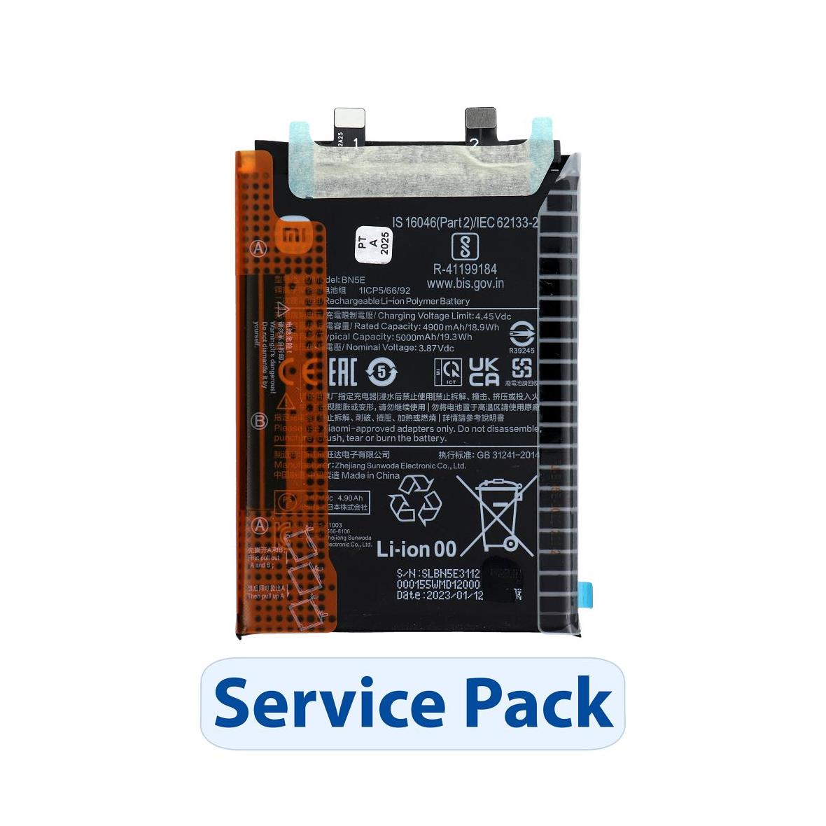ServicePack Bateria BN5E do XIAOMI Redmi Note 12 Pro 4G / X4 Pro 5G / Note 11 Pro 5G