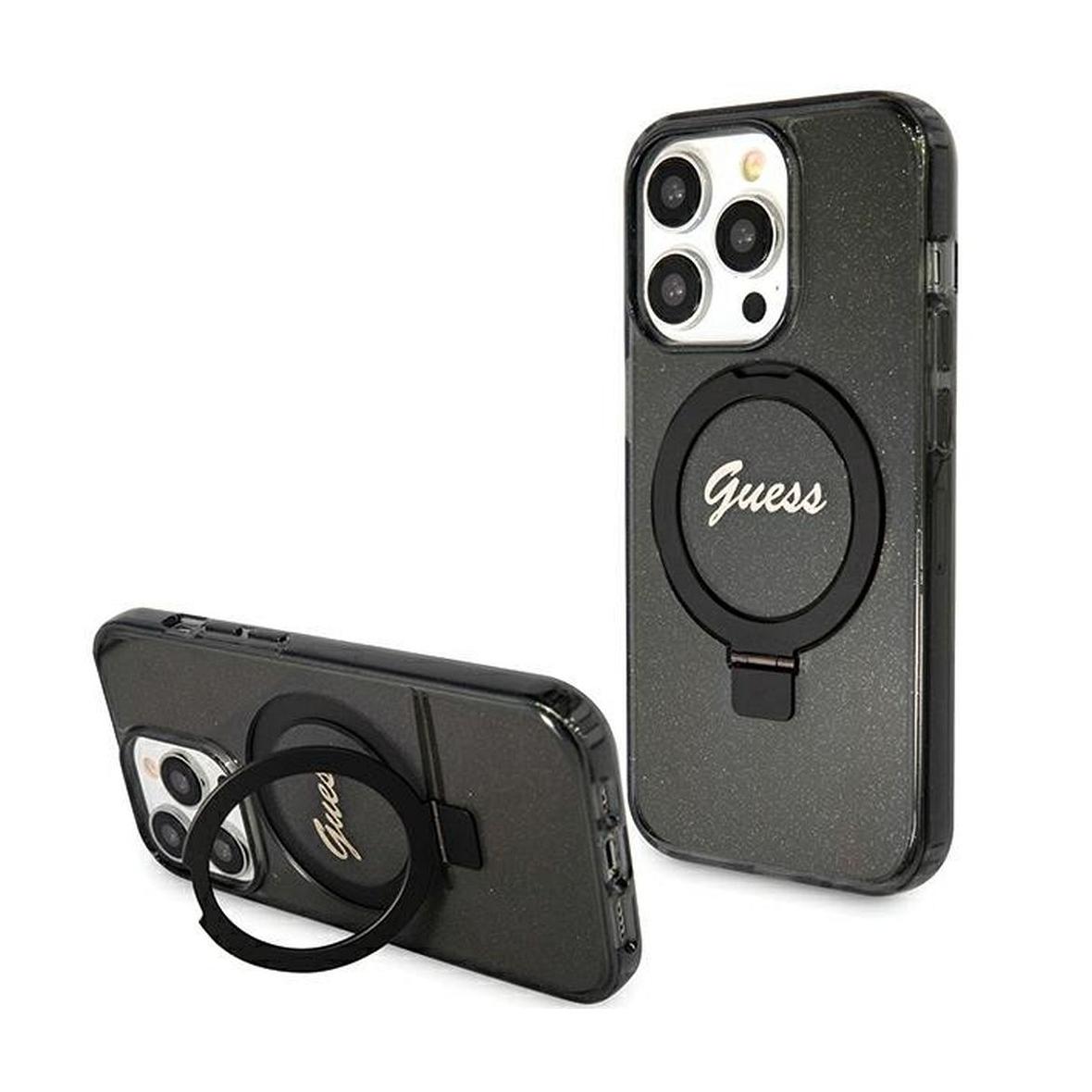 GUESS futerał do IPHONE 15 Pro Max kompatybilny z MagSafe GUHMP15XHRSGSK do iPhone 15 Pro Max (Kompatybilny z Magsafe / Glitter Script Logo / Ring stand / czarny)