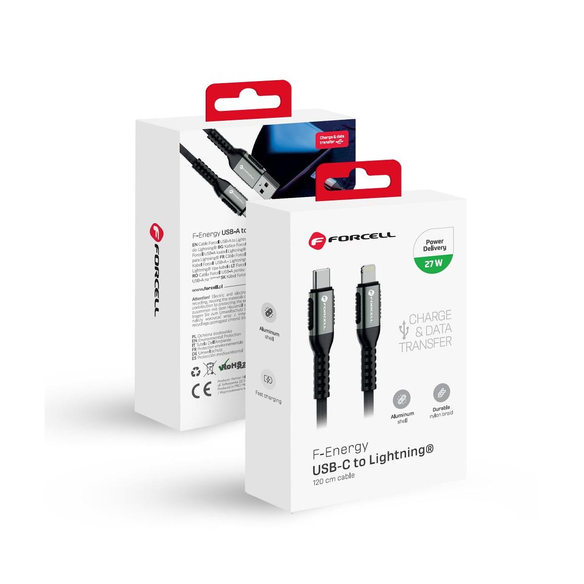 Kabel USB C do Lightning Forcell F-Energy PD 3A 27W Cafule 1,2 m C259 czarny