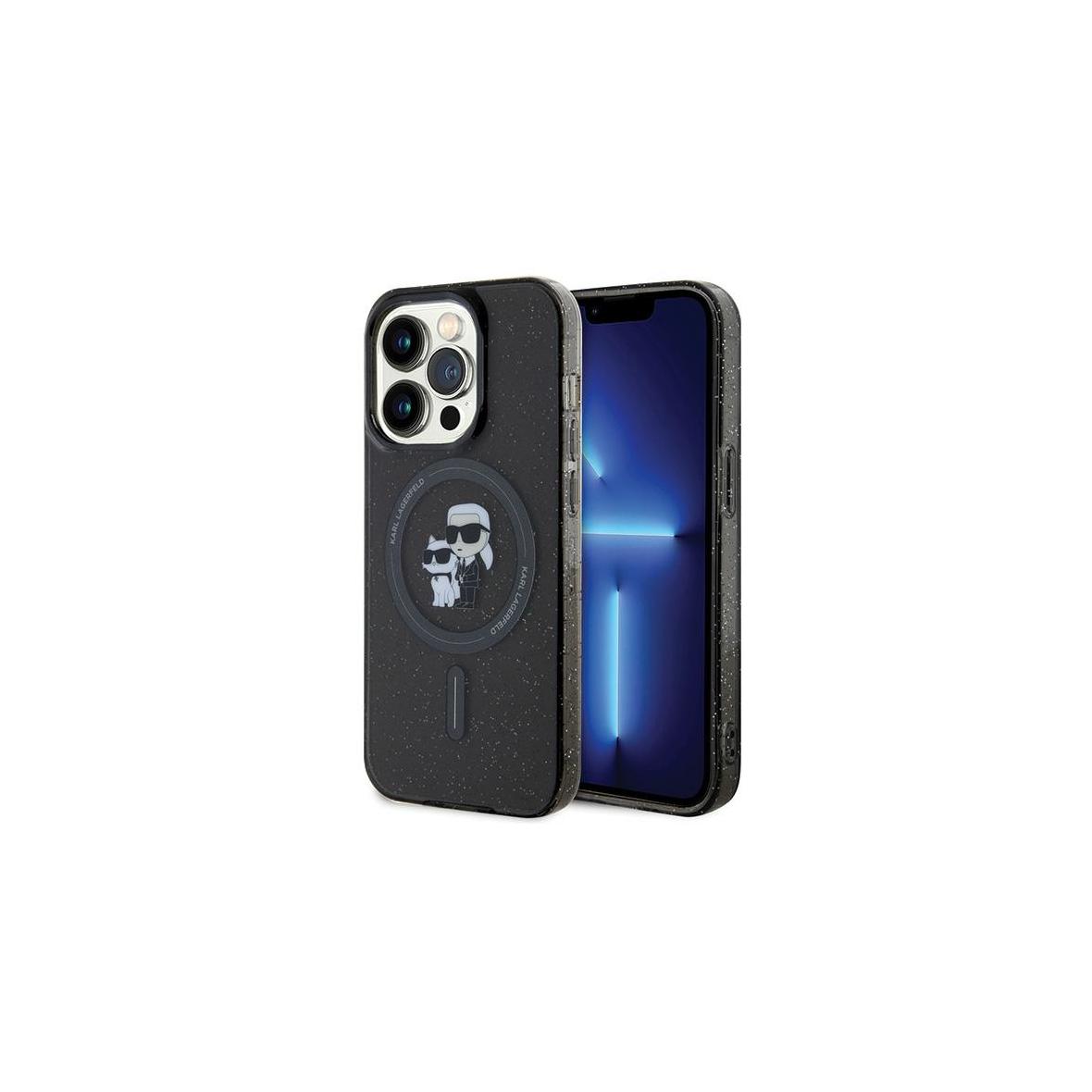 KARL LAGERFELD futerał do IPHONE 15 Pro KLHMP15LHGKCNOK (Glitter + MAG) czarny