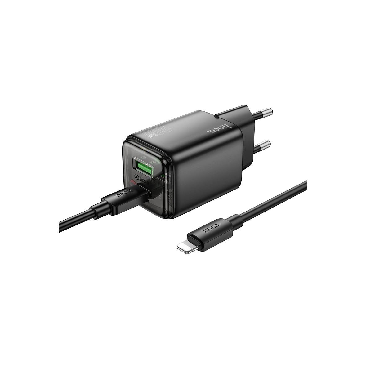 Ładowarka sieciowa do telefonu Hoco USB A + USB C QC3.0 PD 3A 20W + kabel USB C do Lightning N52 czarna