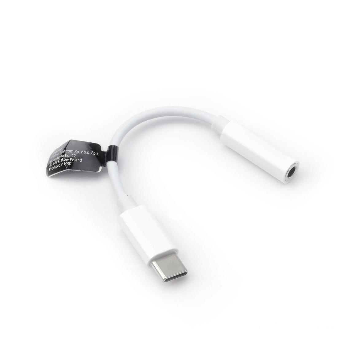 Adapter AUX Typ C (męski) do Jack 3,5 mm (żeński) BOX biały