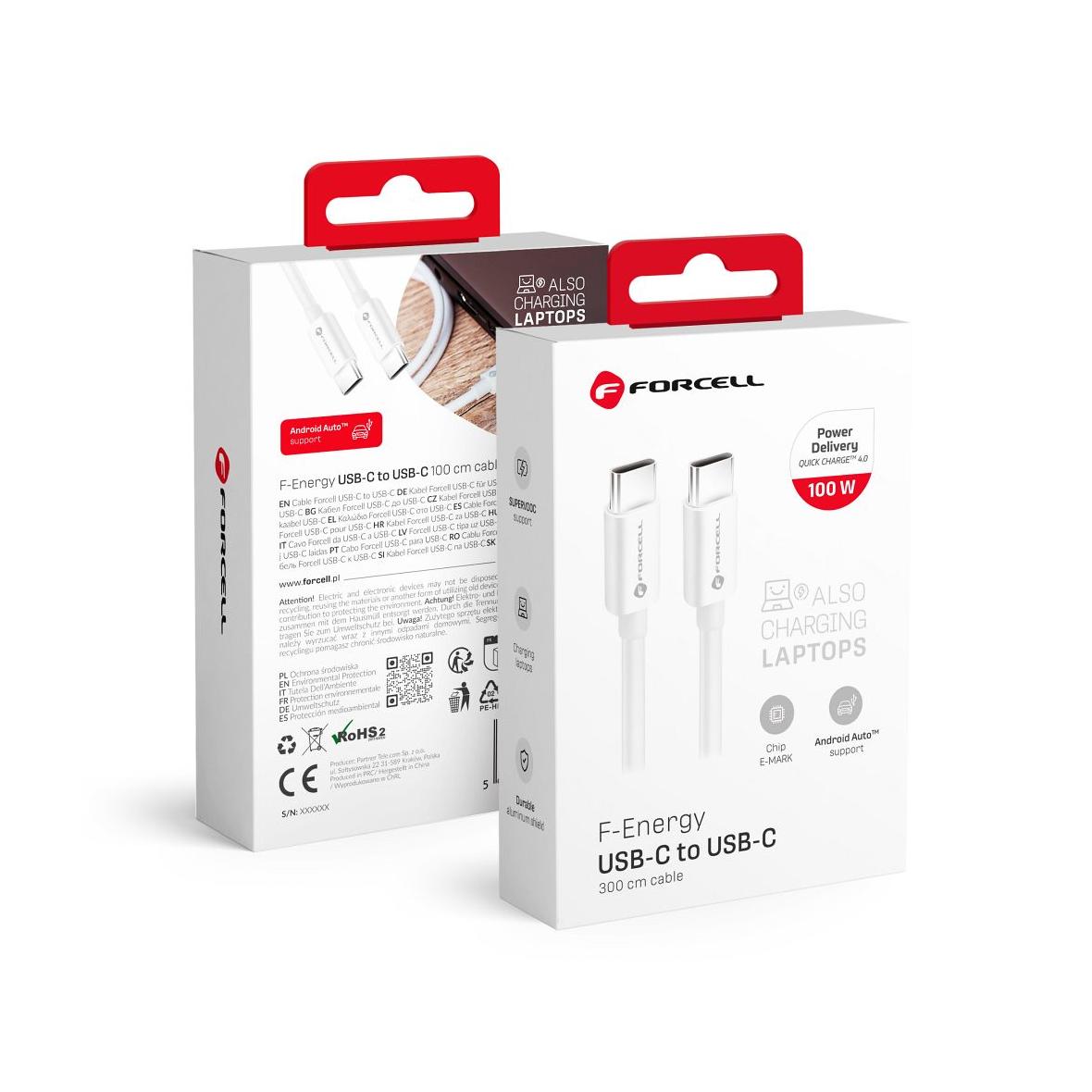 Kabel USB C do USB C Forcell F-Energy QC4.0 PD 5A 100W 3 m C339 biały