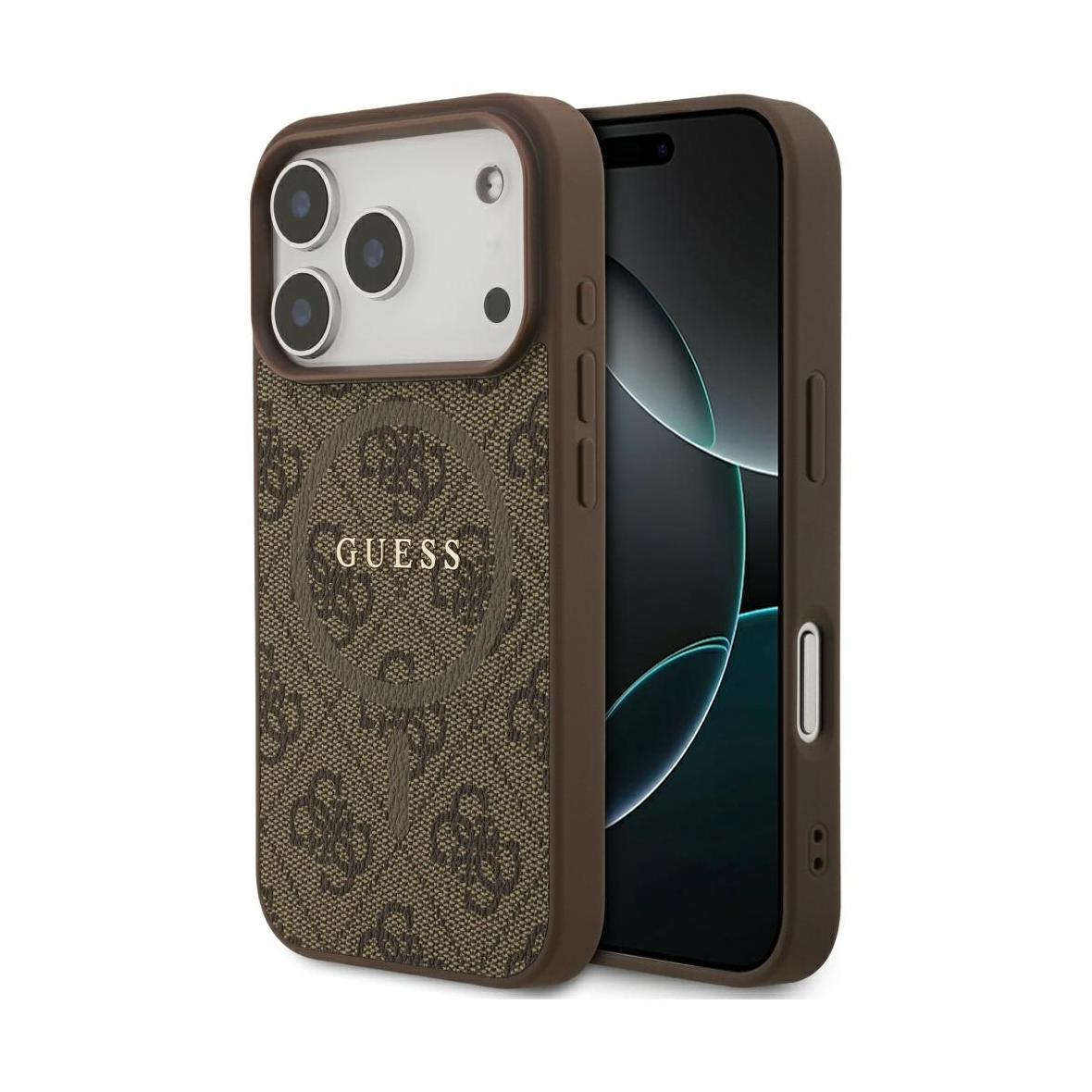 GUESS futerał do IPHONE 17 Pro kompatybilny z MagSafe GUHMP17LG4GFRW (PU 4G Ring Classic Logo) brązowy