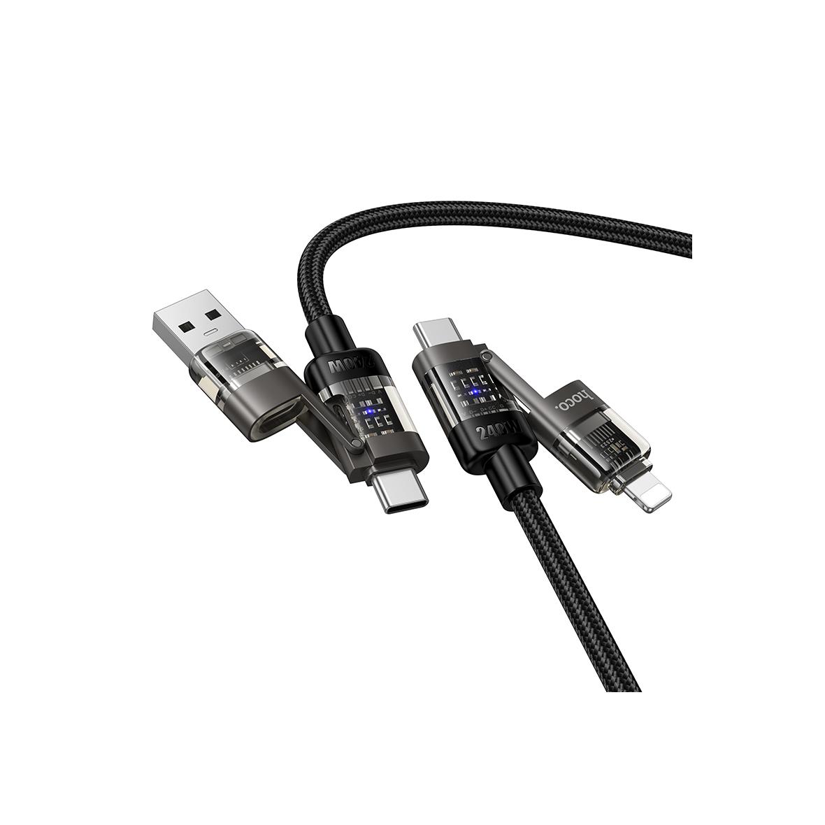 Kabel 4w1 USB A/C do USB C/Lightning Hoco 240W 1,2 m U151 czarny