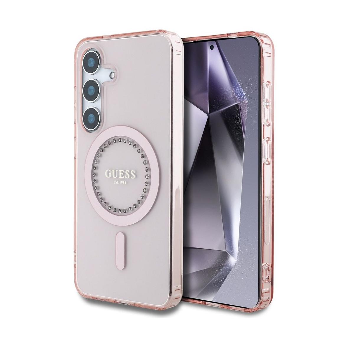 GUESS futerał do SAMSUNG S25 GUHMS25SPFTDTEP (Magnetic IML Rhinestones) różowy