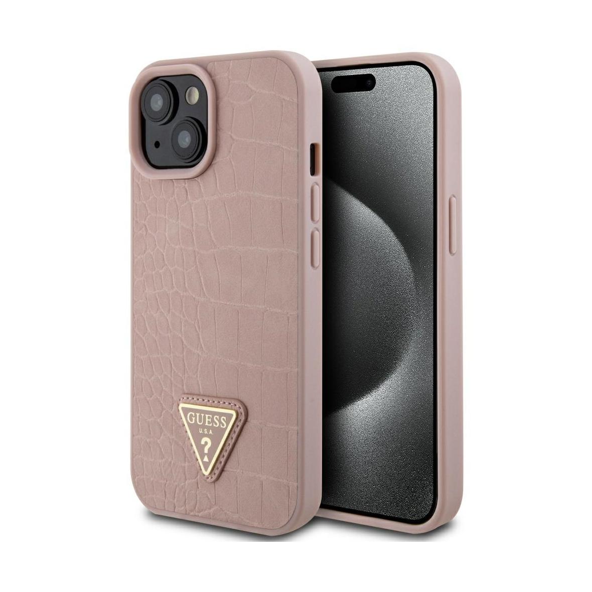 GUESS futerał do IPHONE 13 / 14 / 15 GUHCP15SPCRTHCP (Croco Triangle Metal Logo) różowy
