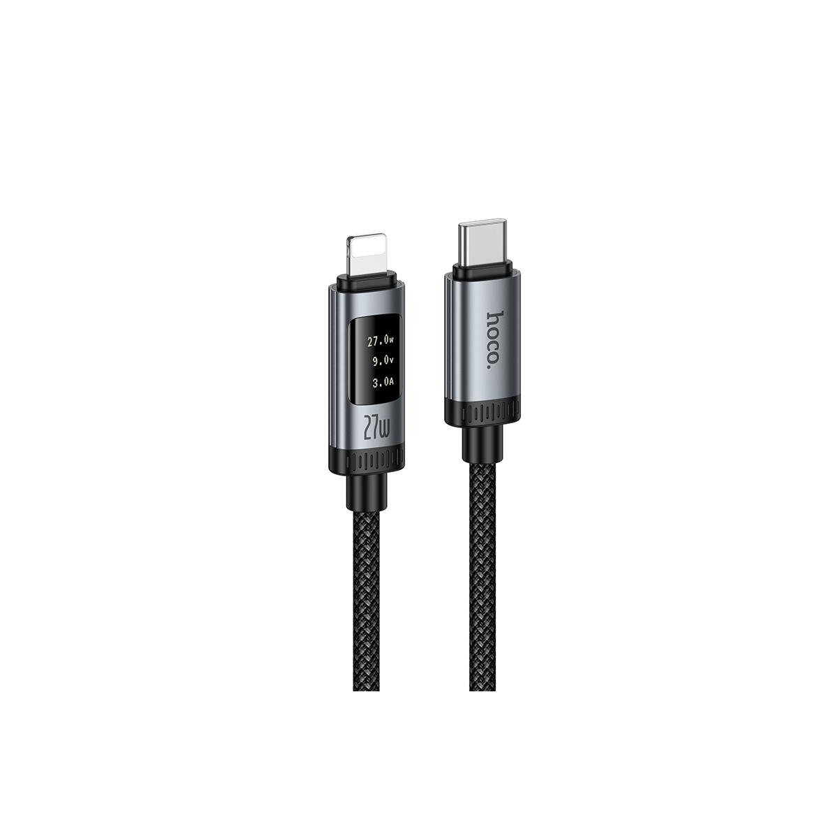 Kabel USB C do Lightning Hoco PD 27W 1,2 m z wyświetlaczem U148 czarny