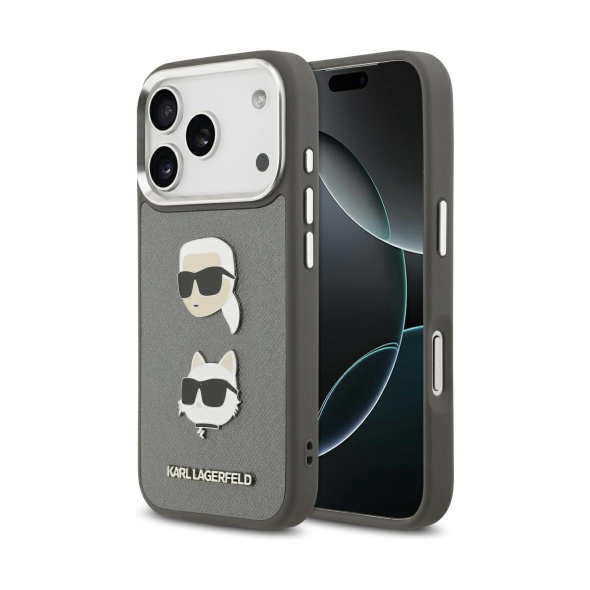 KARL LAGERFELD futerał do IPHONE 17 Pro KLHCP17LPSFDHPOG (FW Grained PU W/ K&C Heads Pin & Logo) szary