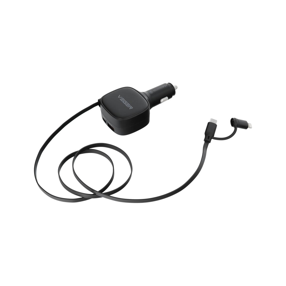 Ładowarka samochodowa VEGER USB C + kabel USB C / Lightning QC PD 84W CC89 czarna