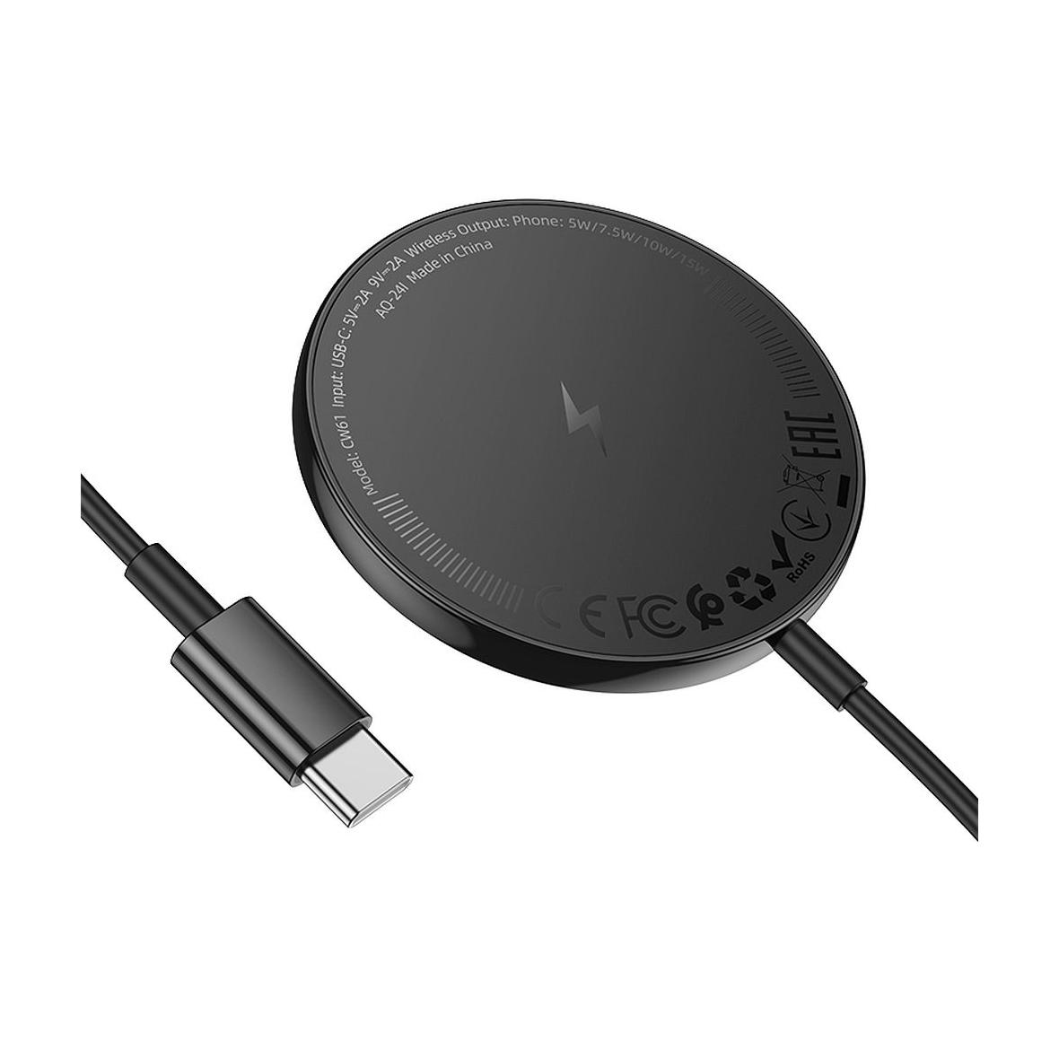 Ładowarka indukcyjna Hoco 2A 15W zgodna z MagSafe z wyświetlaczem CW61 czarna