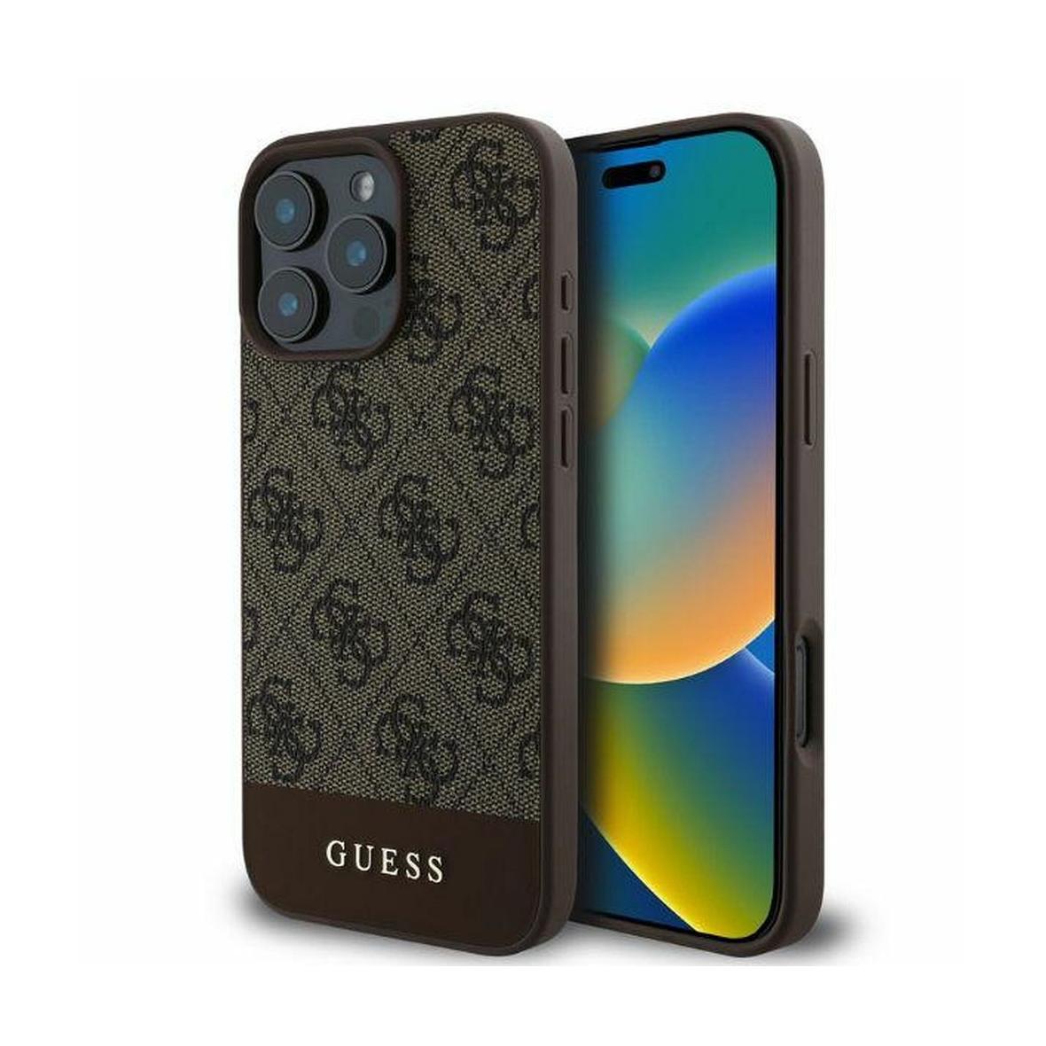 GUESS futerał do IPHONE 16 Pro Max GUHCP16XG4GLBR (PC/TPU 4G PU Bottom Stripe) brązowy