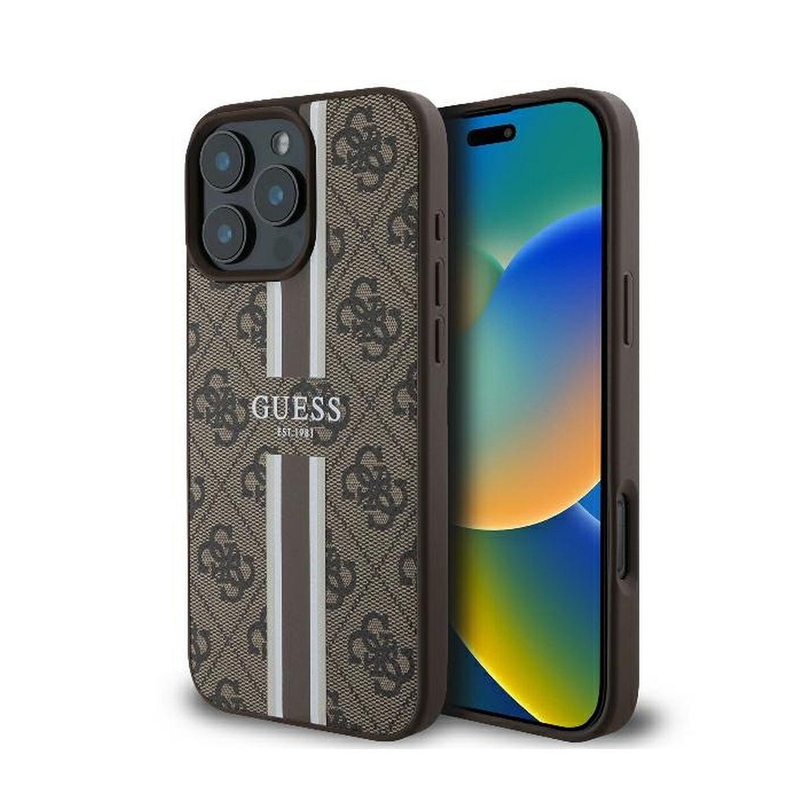 GUESS futerał do IPHONE 16 Pro kompatybilny z MagSafe GUHMP16LP4RPSW (4G Printed Stripes) brązowy